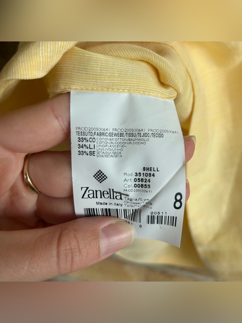 Zanella Butter Yellow Linen-Silk Top Made in Italy Size 8 - Picture 5 of 5
